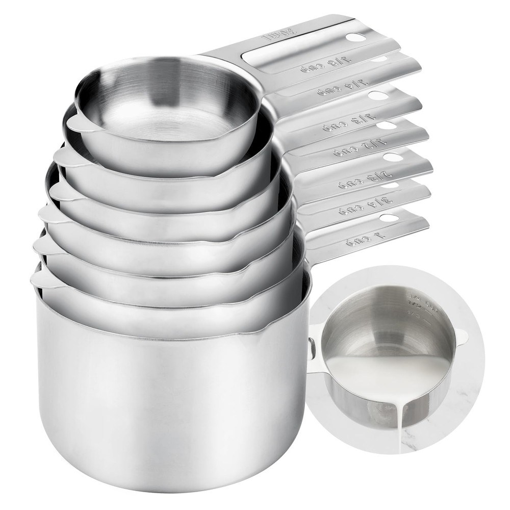 AGIgear Measuring Cups Set,7 Pieces Stainless Steel Stackable small, Silver