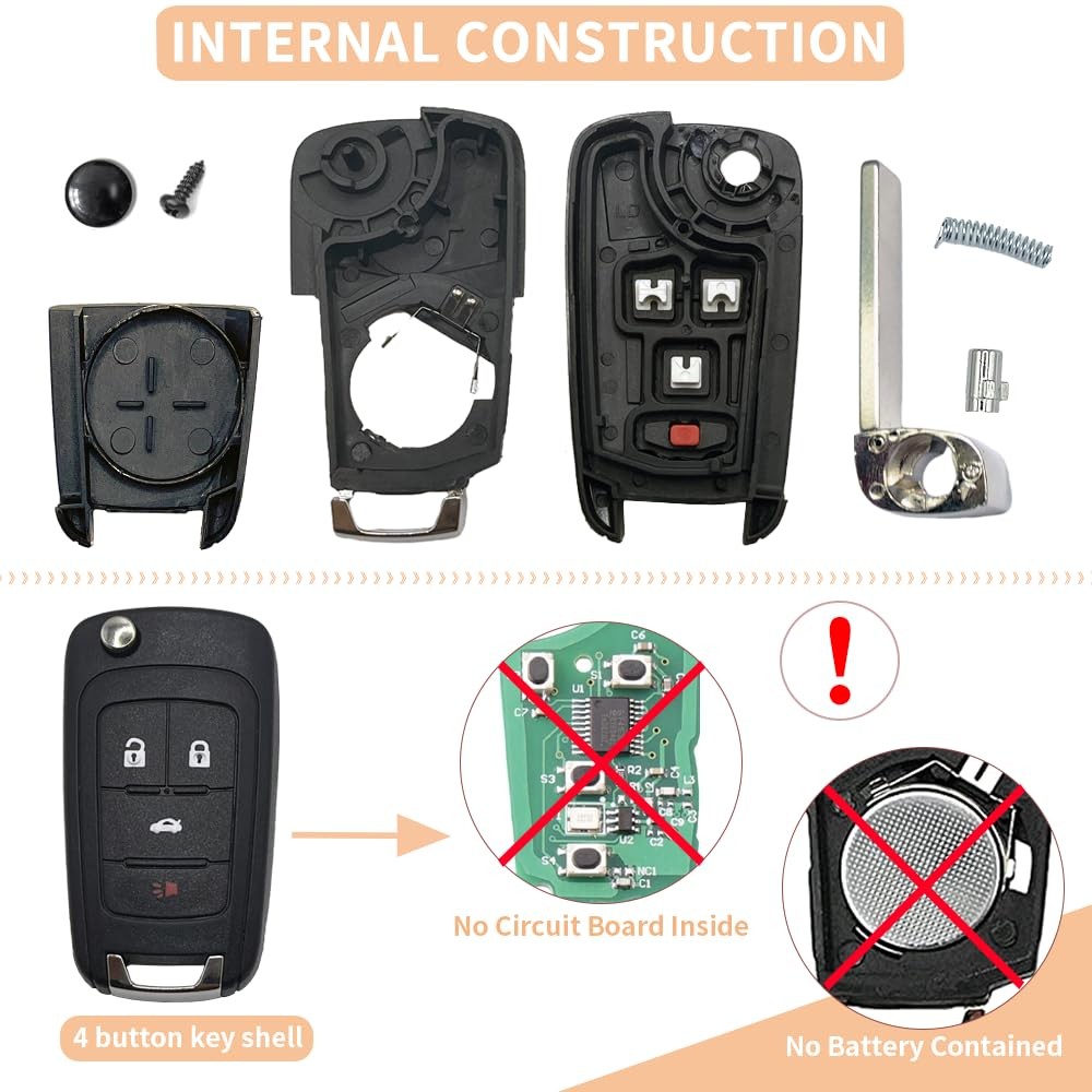 4 Button Key Fob Keyless Entry Remote Shell Case Replacement for Chevy black
