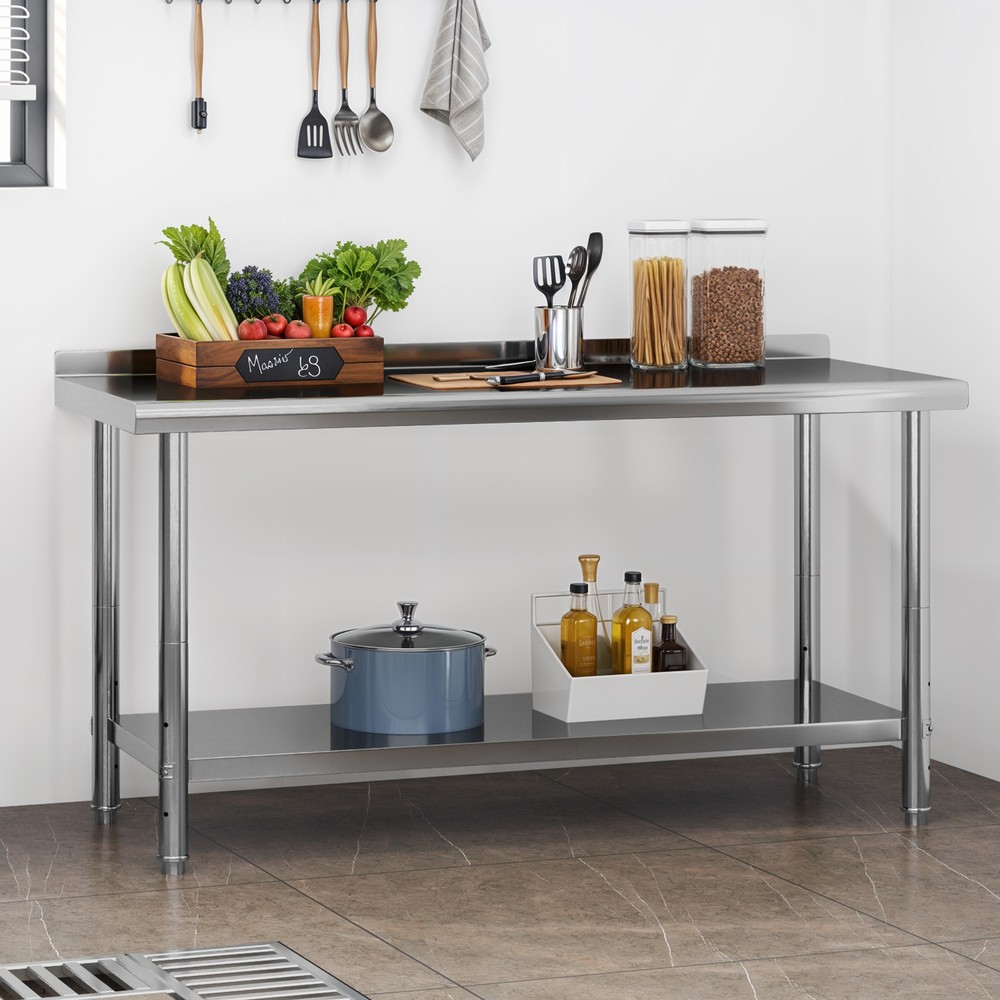 Large Work Table Undershelf 60x24" Stainless Steel Commercial Kitchen Backsplash