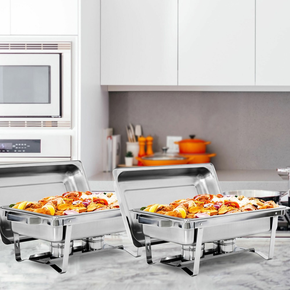 6 Pack 8QT Rectangular Chafing Dish Buffet Set Stainless Steel Full Size Chafer
