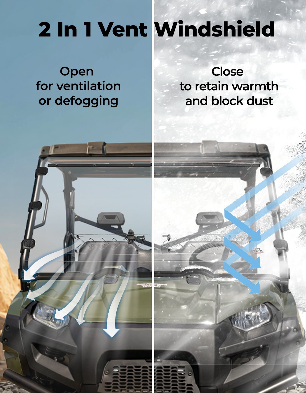 UTV Front Vented Windshield for Polaris Ranger 800 570 Full Size/ XP 800 / Crew