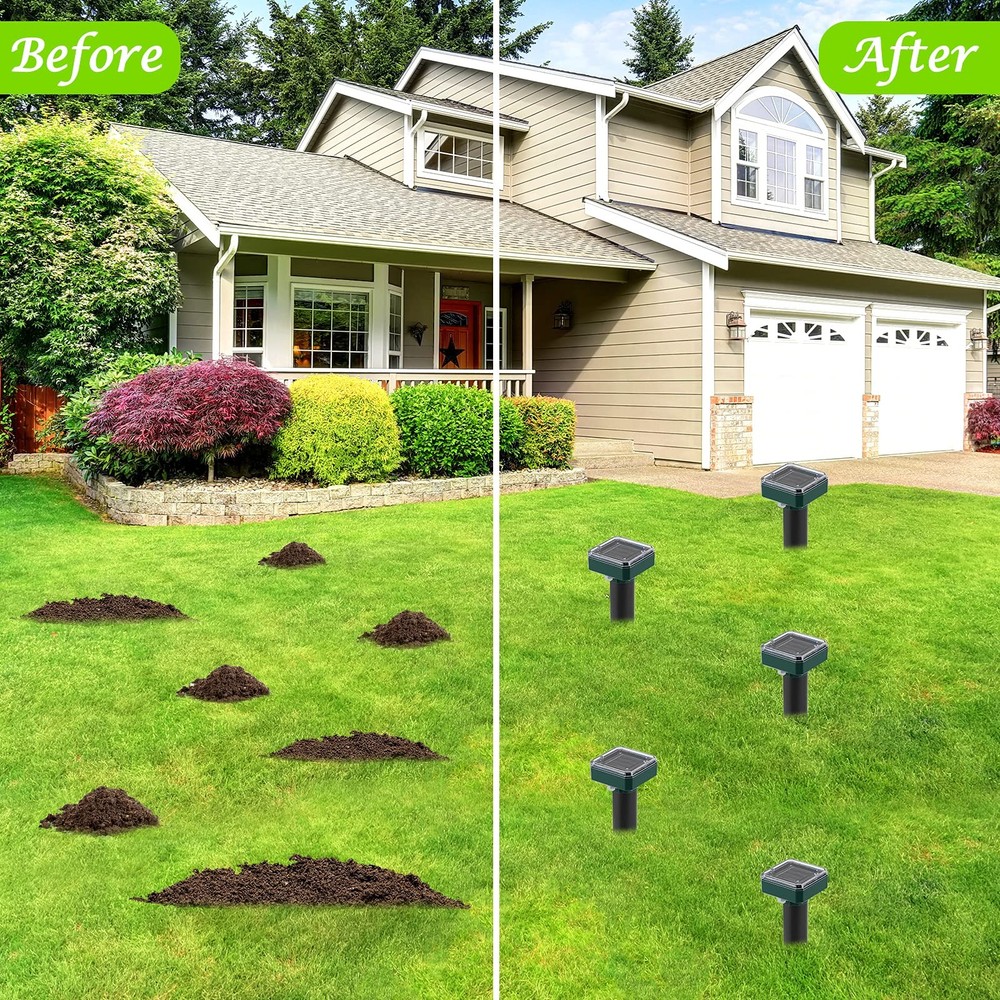Mole Repellent for Lawns 8 Pack, Solar Powered Repeller Dark Green