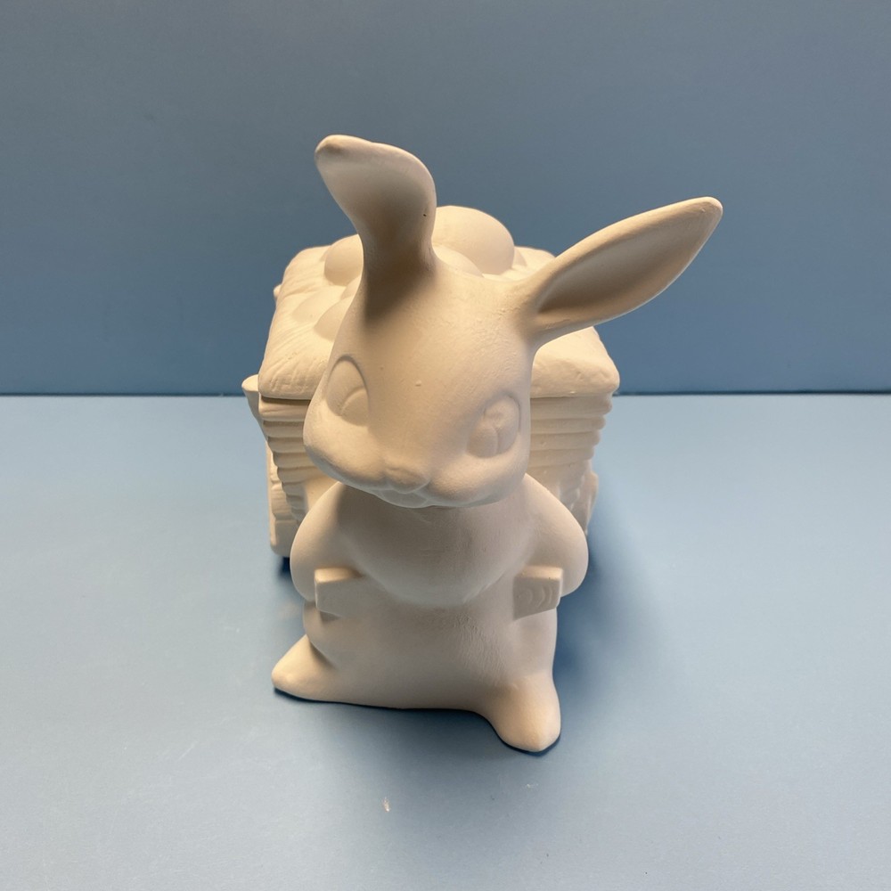 Ceramic Bisque Easter Bunny With Egg Cart Ready To Paint For Easter