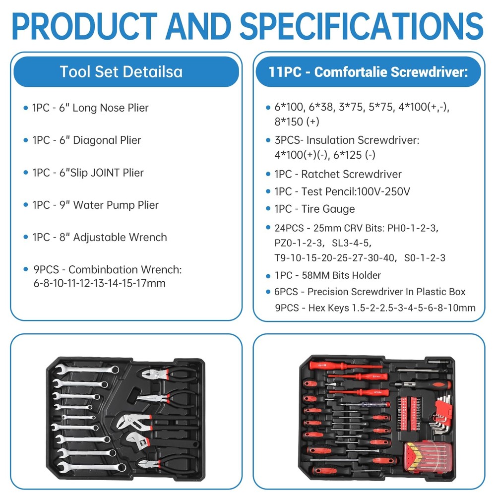 800 PCS Rolling Tool Box with Wheels Storage Cabinet Mechanic Tool Set