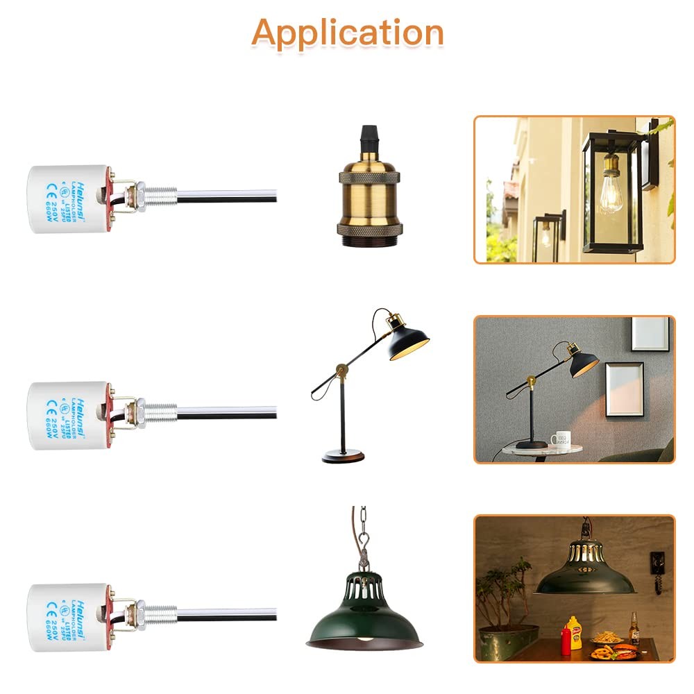 Upgraded Version - Helunsi E26 E27 Ceramic Light Socket, Glazed Medium White