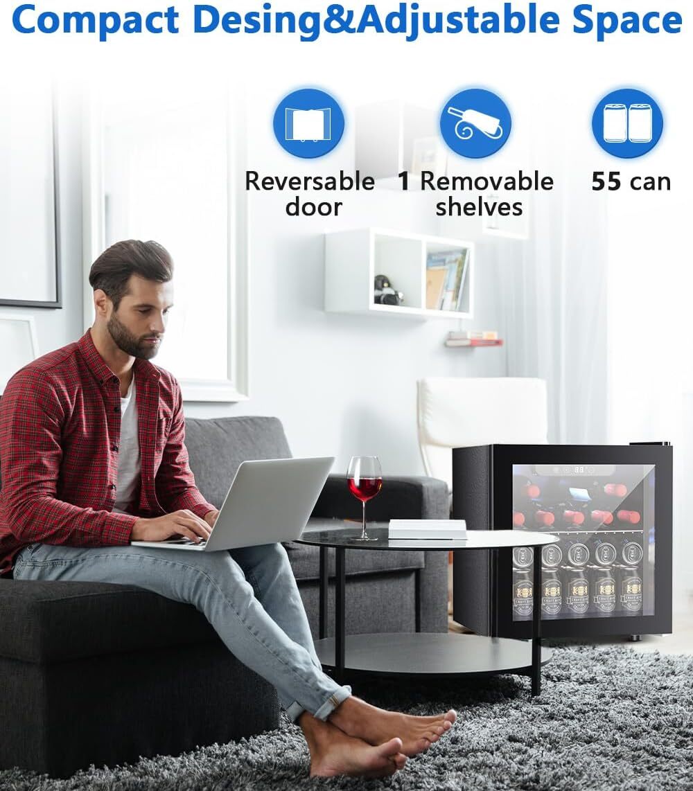 1.3/1.7/2.6/3.2 Cu.Ft Beverage Refrigerator Cooler Mini Fridge with Glass Door