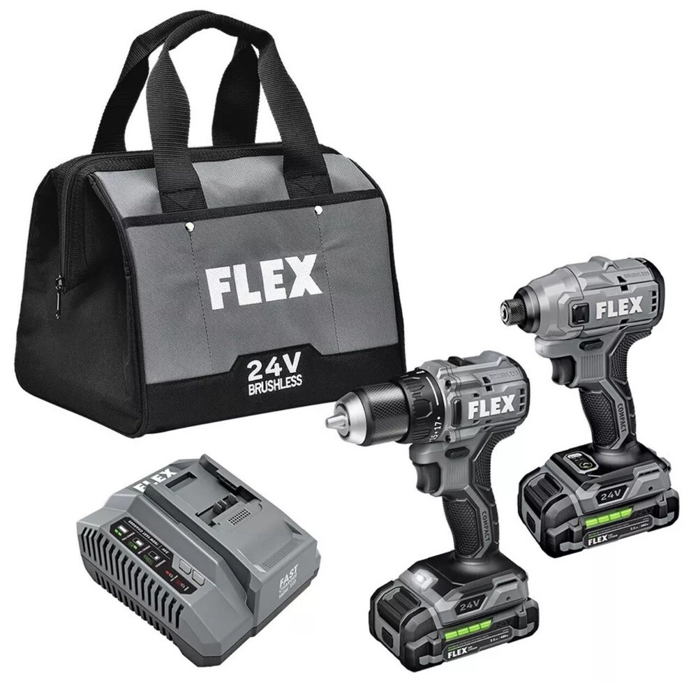 Flex FXM205-2A 24V Compact Drill Driver and Compact Impact Driver 4-Combo Kit