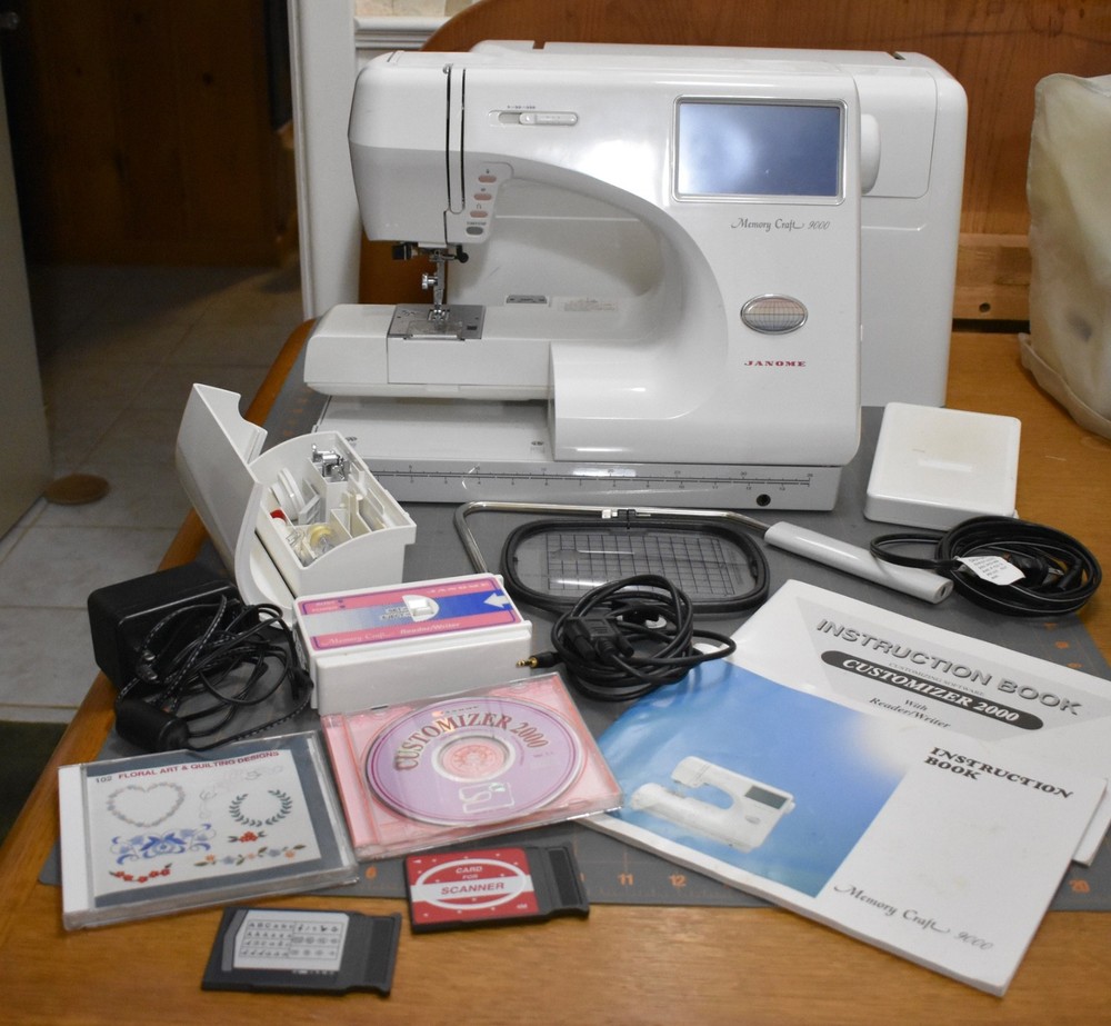 Janome Memory Craft 9000 Sewing Machine with Customizer 2000 Blank Card Extras