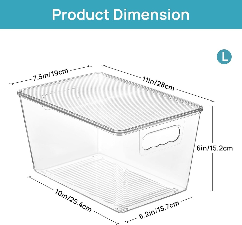 6-Pack Clear Stackable Storage Bins w Lids Large Plastic Organizer