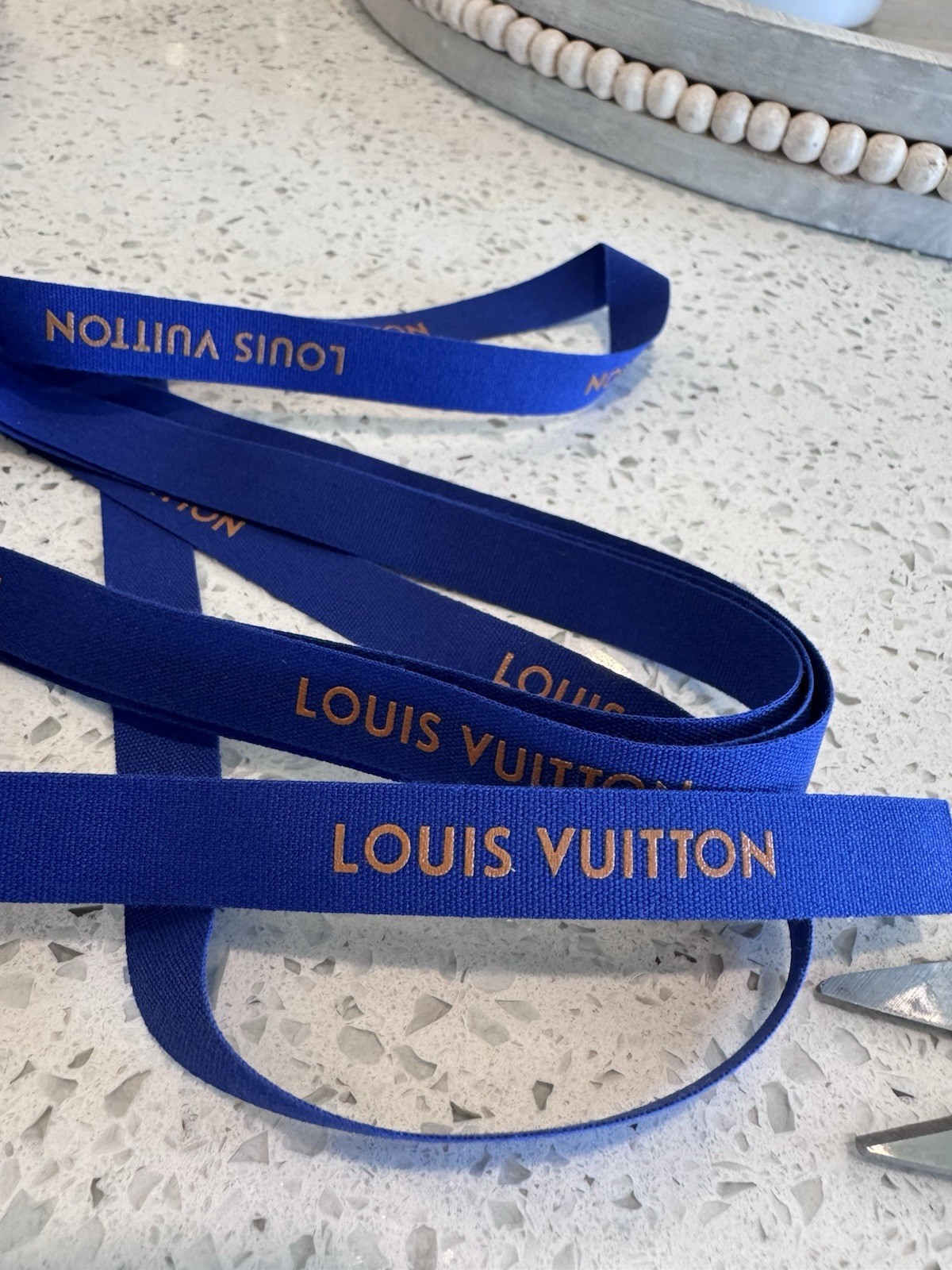 Louis Vuitton Gift Ribbon 2 Yards x 1/2-Inch Blue with Gold Logo 72 In One Piece