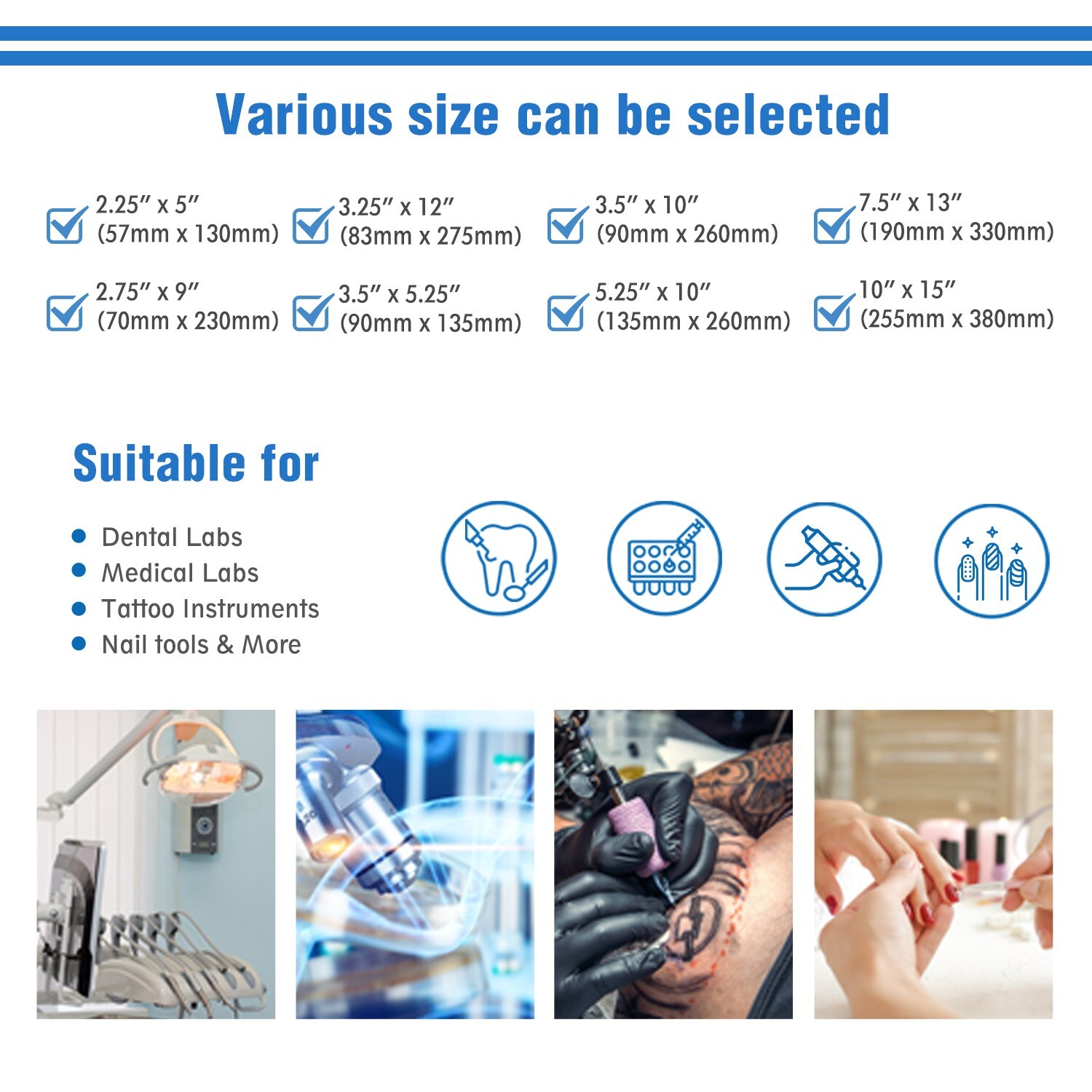 OneMed Self Seal Sterilization Pouches, for Dental Tattoo Nail 3.5"x5.25"-200