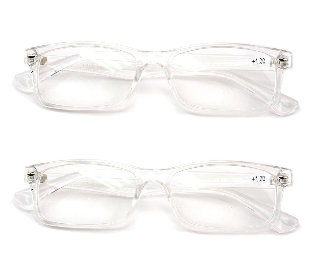 2 Pairs Clear Frame Rectangular Reading Glasses - No Logo Simple Readers