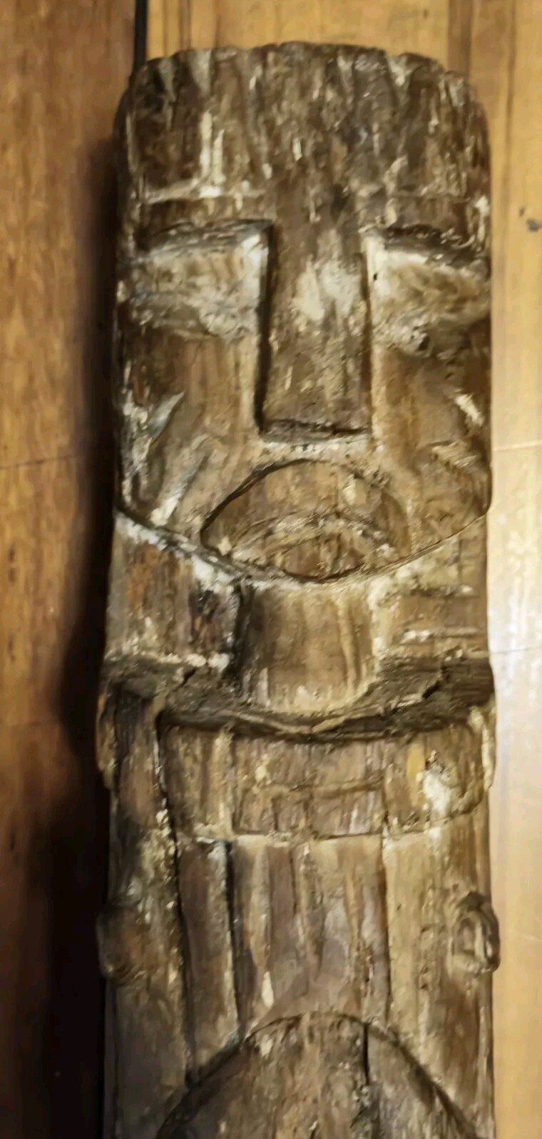 FINE OLD Carved Wood Tiki Totem Sculpture 1900’s Great Patina 7x7x14.