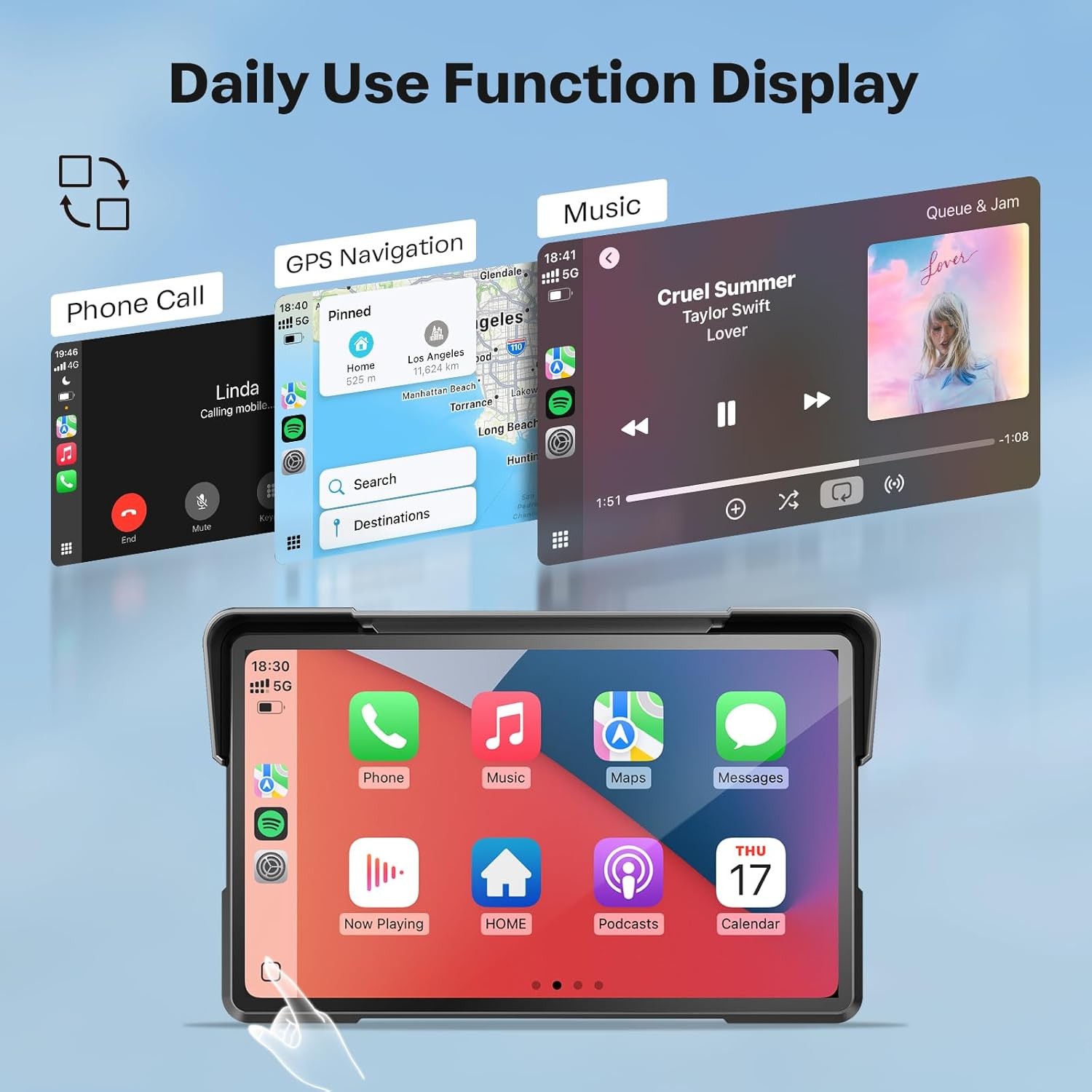 7" Wireless Motorcycle Carplay GPS Navigation System Apple Carplay Android Auto