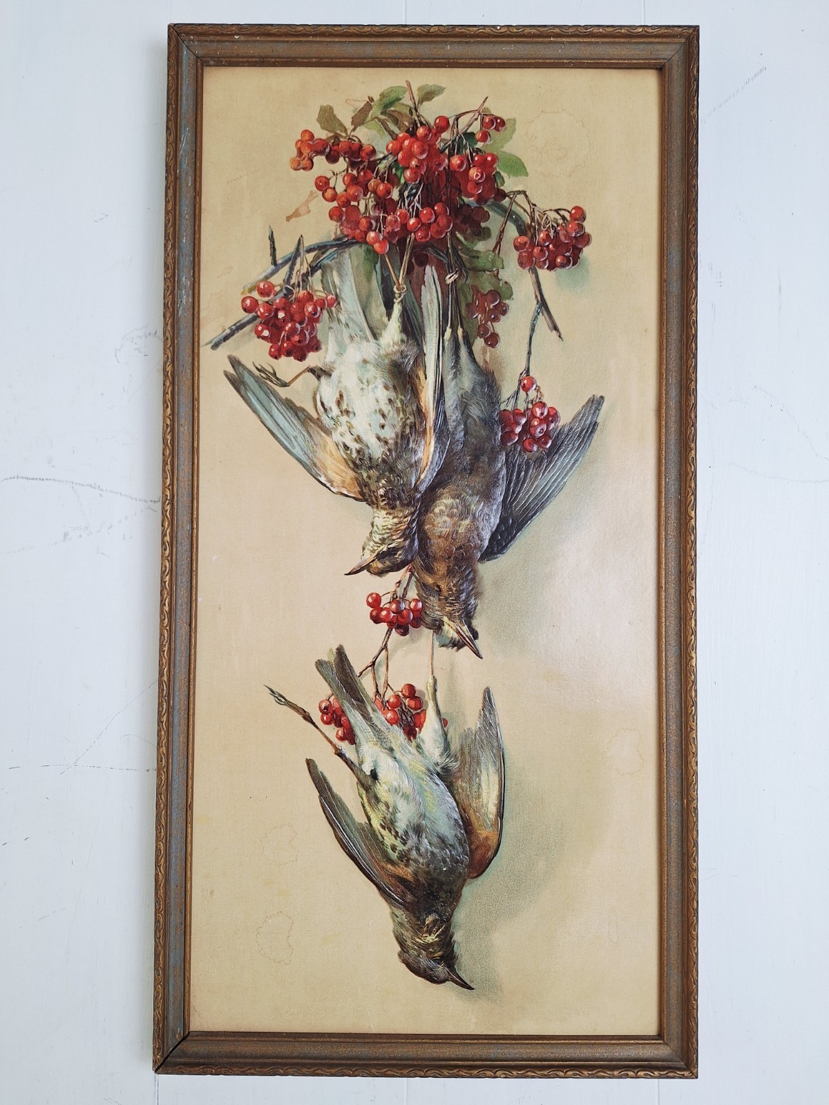 Game Birds Victorian Quail Cranberries Antique Embossed Chromolithograph