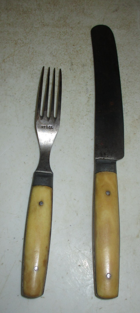 3 SETS ANTIQUE KNIFE & FORK BONE HANDLED FLATWARE