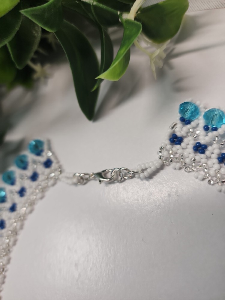 Blue Beaded Necklace With Earrings