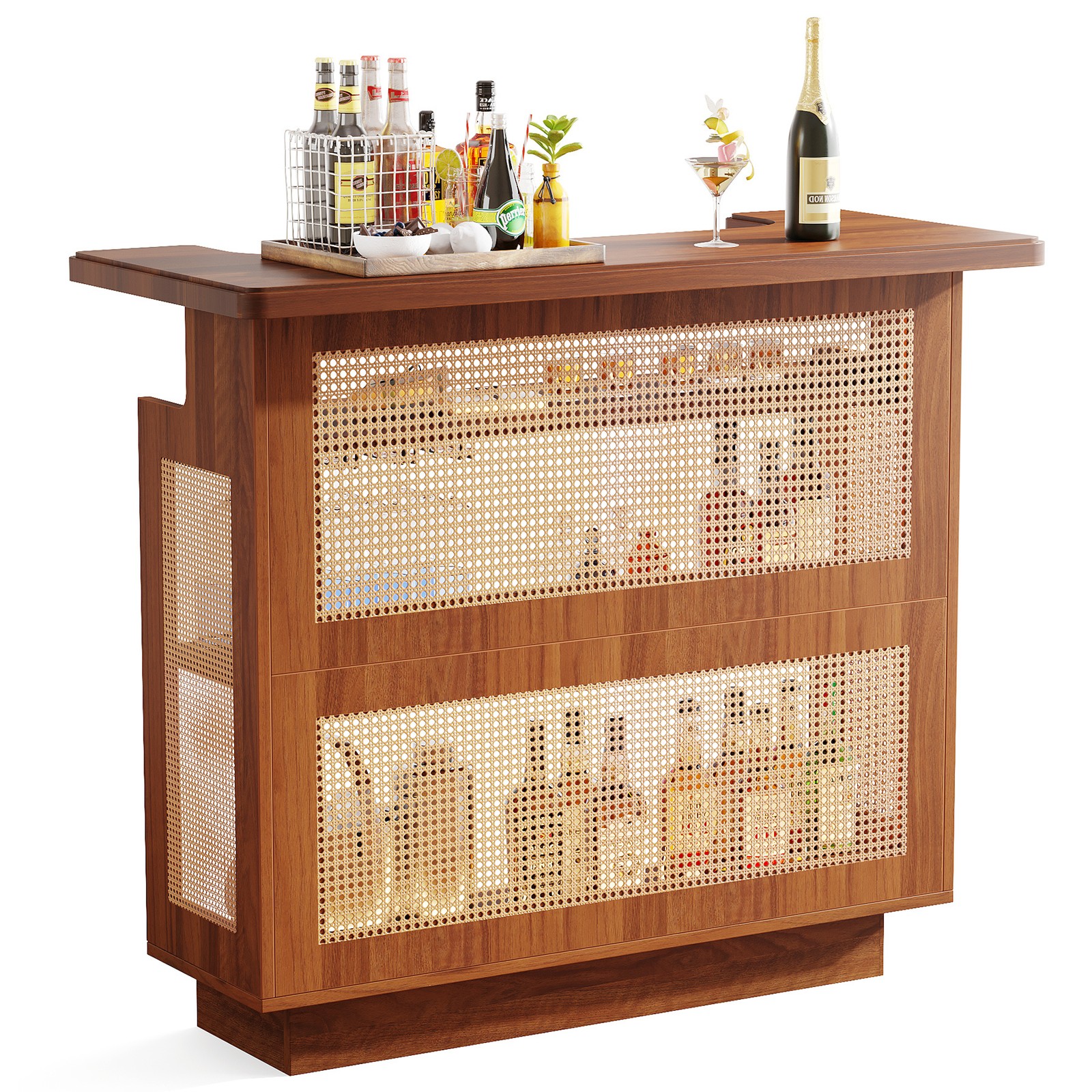Home Bar Unit, 4-Tier Liquor Bar Table Mini Bar with Wine Racks and Glass Holder