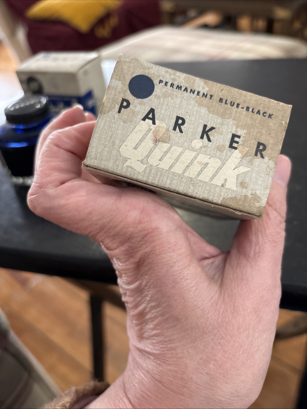 2 Parker Quink Vintage Blue Black & Royal Blue Fountain Pen Ink NOS Full New 50s