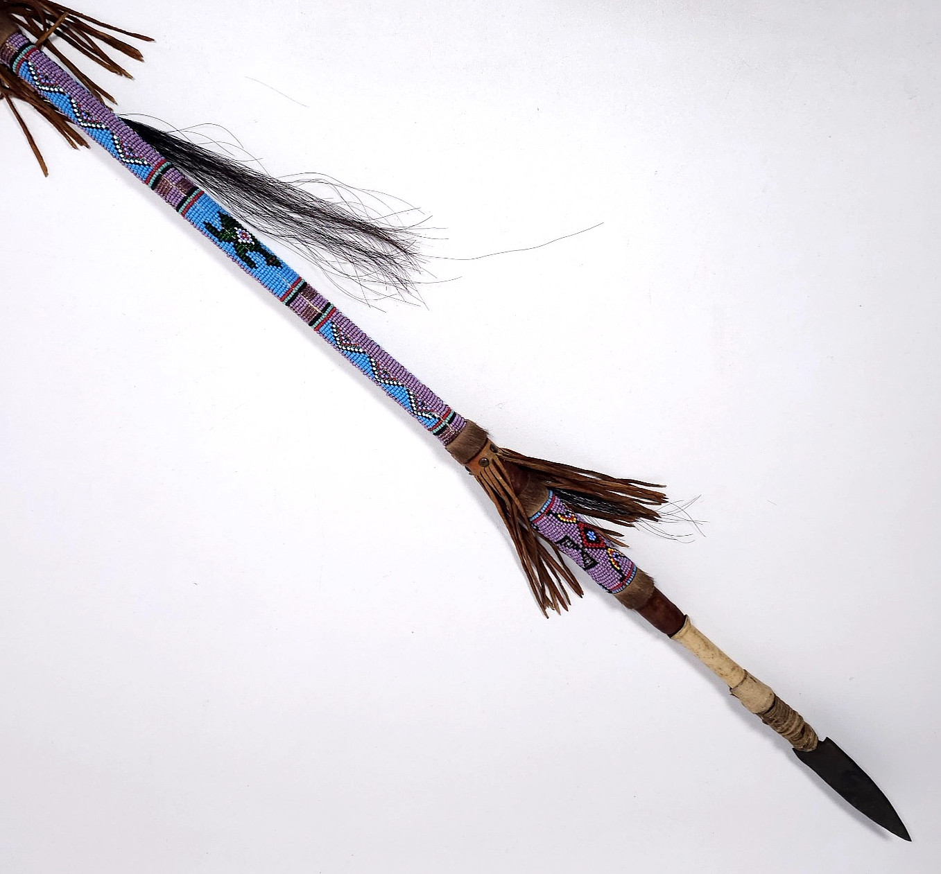 Vintage Native American Ceremonial Beaded Lance Spear 58" Indian Coup Staff