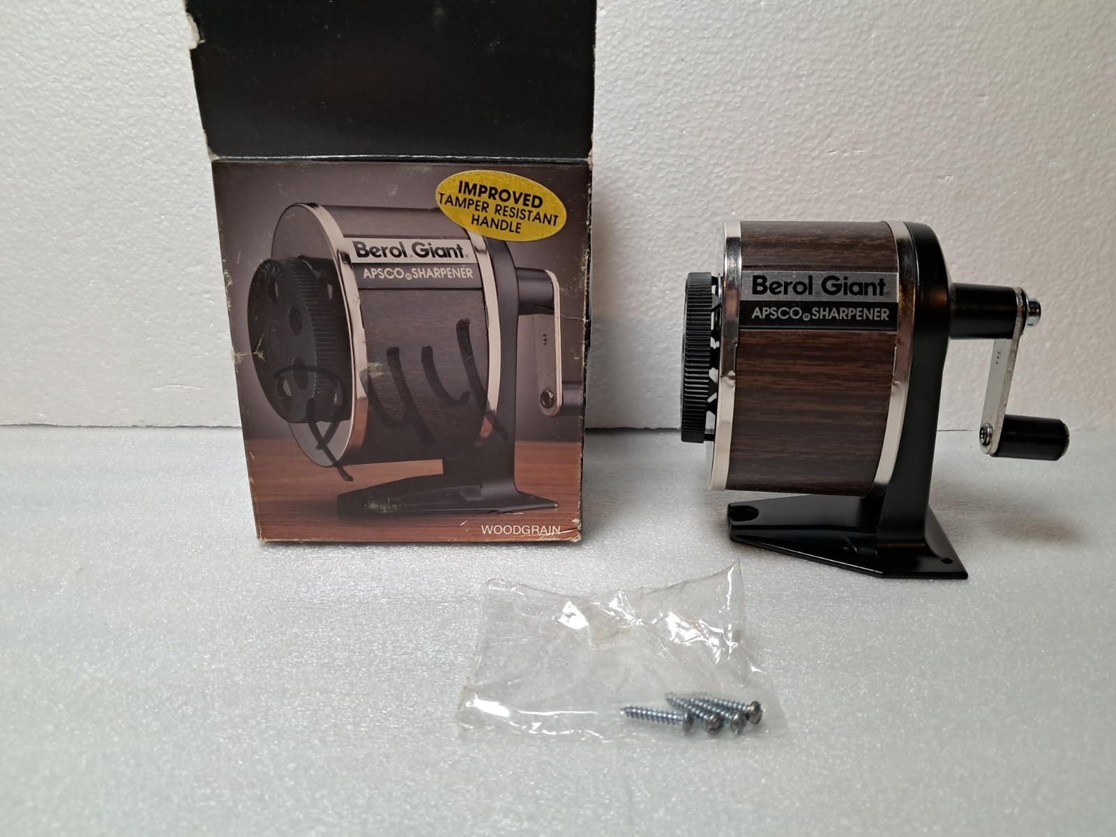 Vintage Berol Giant Apsco Sharpener Hand Crank 6 Hole Pencil  Woodgrain New