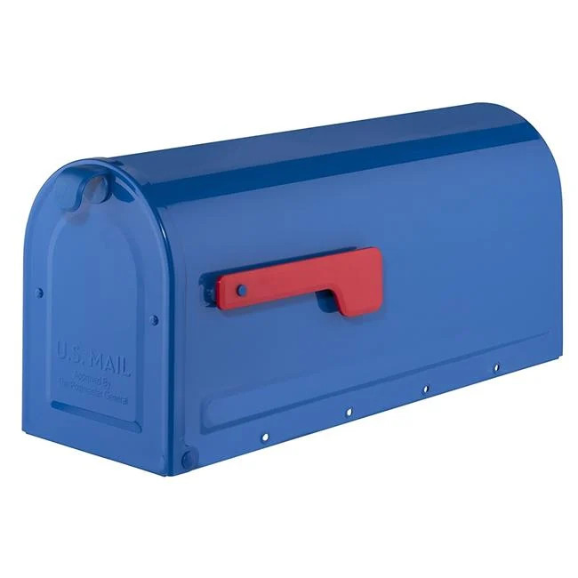 Architectural Mailboxes 7600BE MB1 Post Mount Mailbox Blue with Red Flag