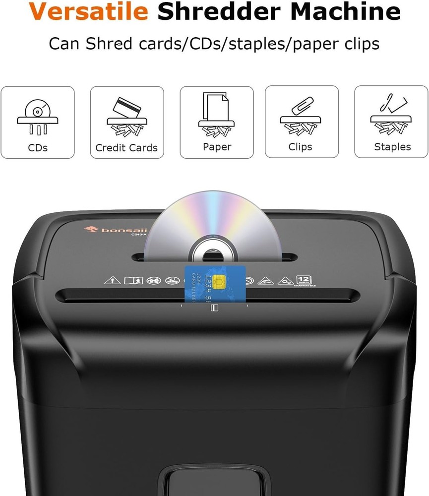 Portable 12-Sheet Office Shredder, High Security