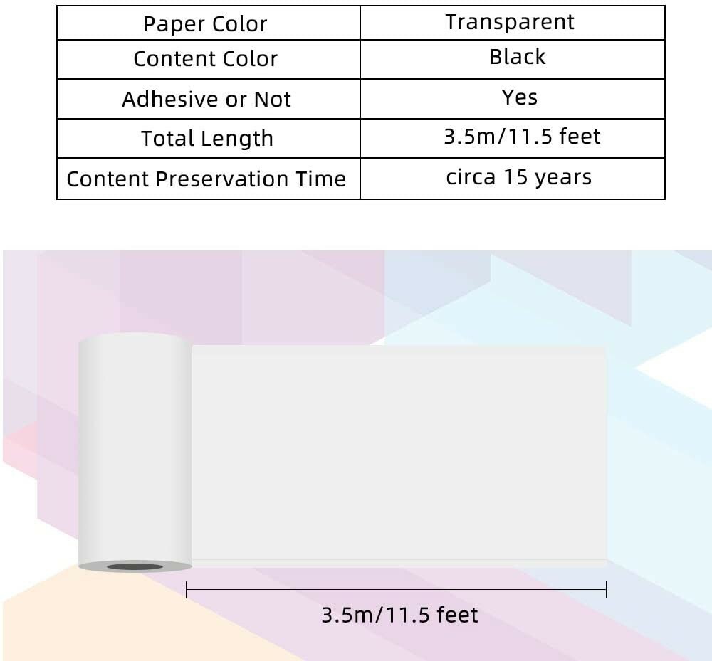 Transparent Printer Paper Adhesive Sticker Printer Rolls for Phomemo T02 M02 M03