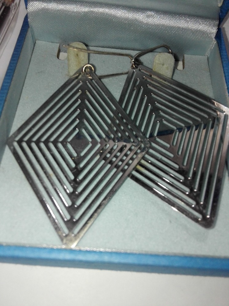 LARGE MODERN SILVER EARRINGS VERY GOOD CONDITION