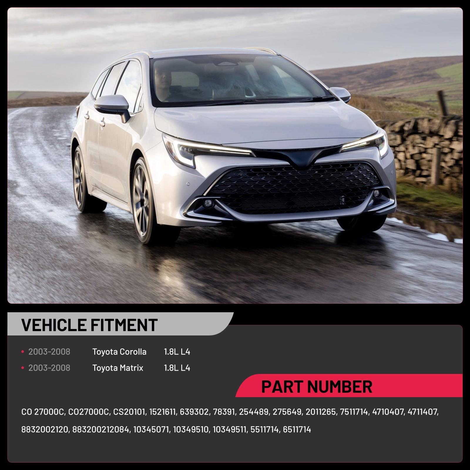 AC Compressor W/Clutch Fits 2003-2008 Toyota Corolla / Matrix 1.8L CO 27000C