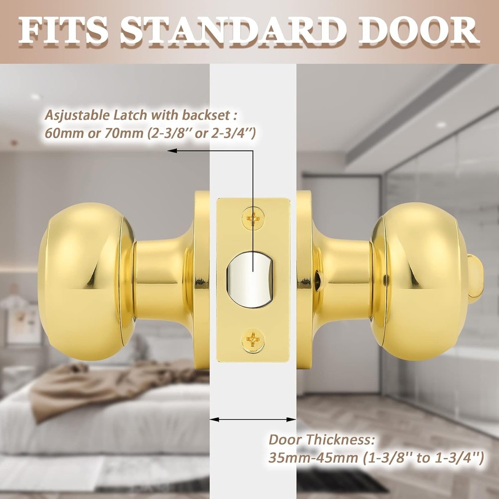 Probrico 6 Pack Privacy Door Knobs Lock Interior 6 Pack, Polished Brass