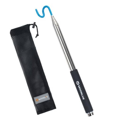 Telescoping Pickup Tool Magnetic Pole with Hook, 10 ft Telescopic Grabber Hook