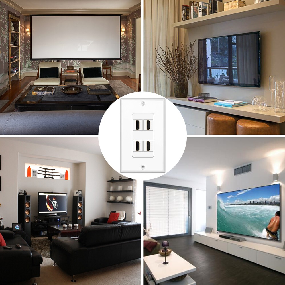 HDMI Wall Plate (4 Port, White) HDMI Socket Plug Insert Jack Outlet Panel Mount