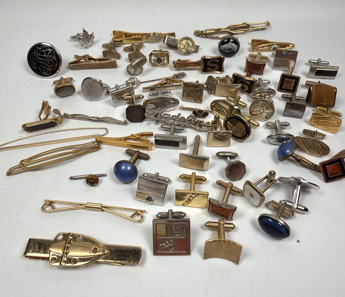 Vintage Cufflinks Tie Clips Lot 62pc Swank Mid Century Men's Jewelry Mixed