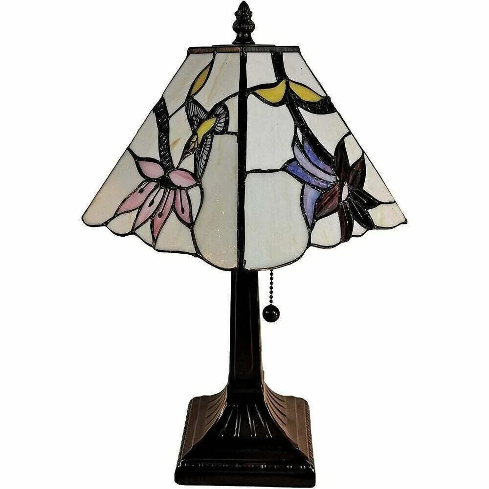 Tiffany Style Table Lamp Small Pink Hummingbird Office Nightstand Living Rm 15"