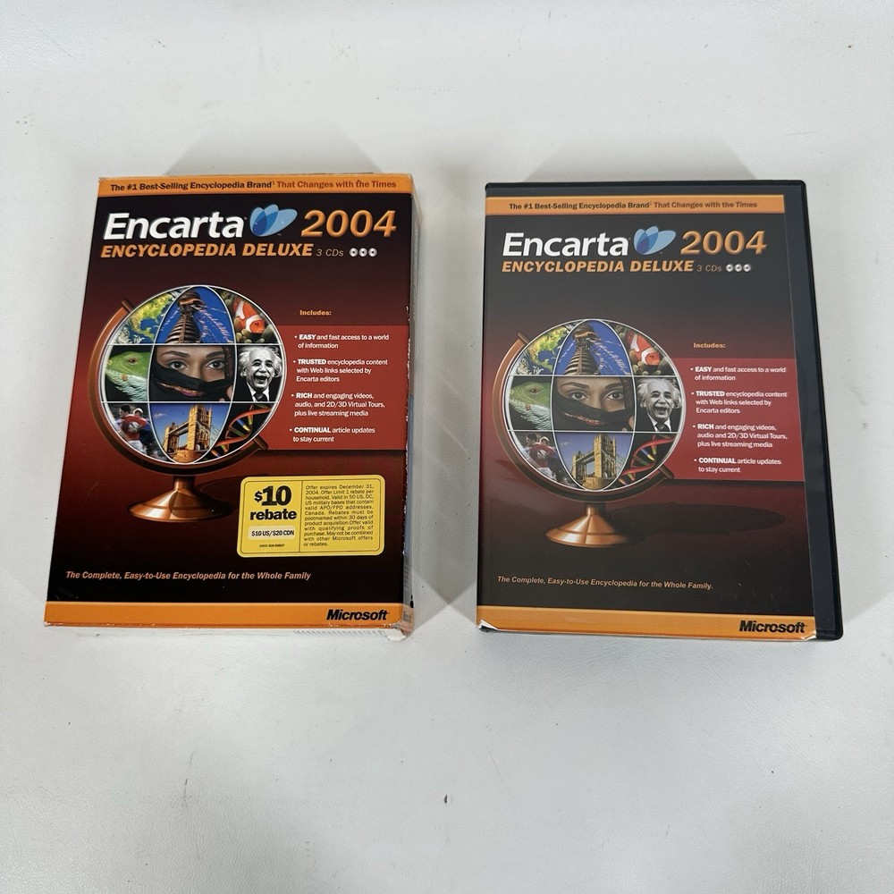 Encarta Encyclopedia Deluxe 2004 (PC, 1993-2003) Microsoft - 3 Disc CD-ROM