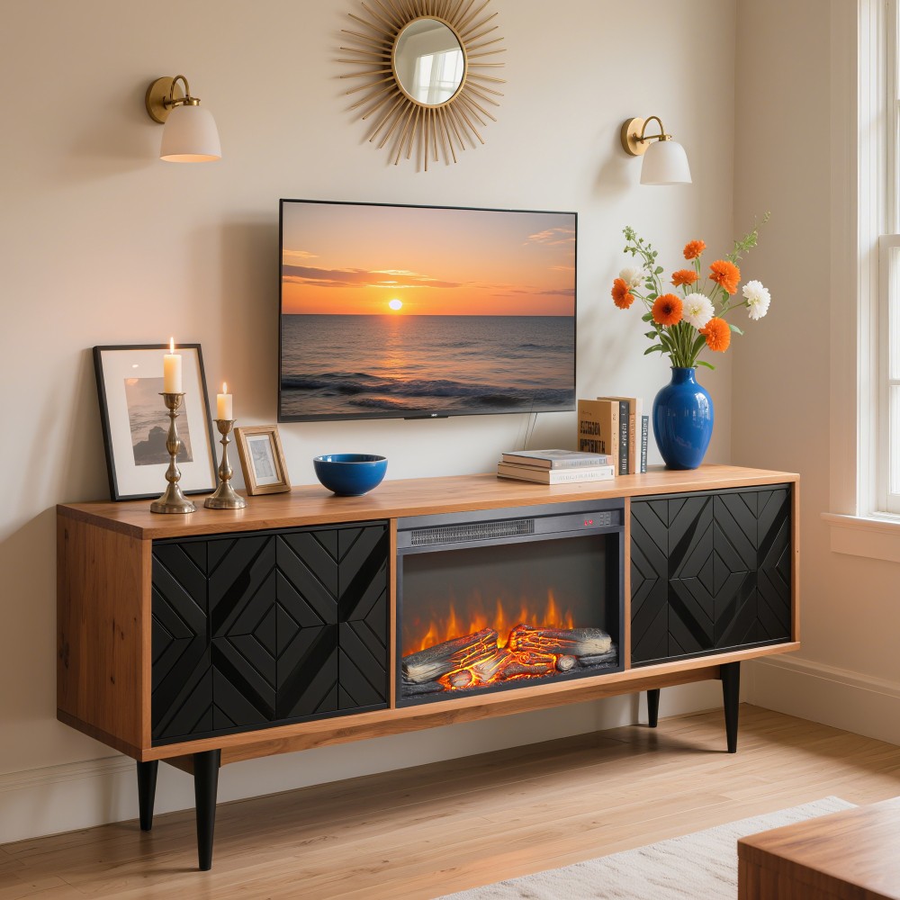 23''electric Fireplace Insert Ultra Thin Heater w Realistic Flame Remote Control