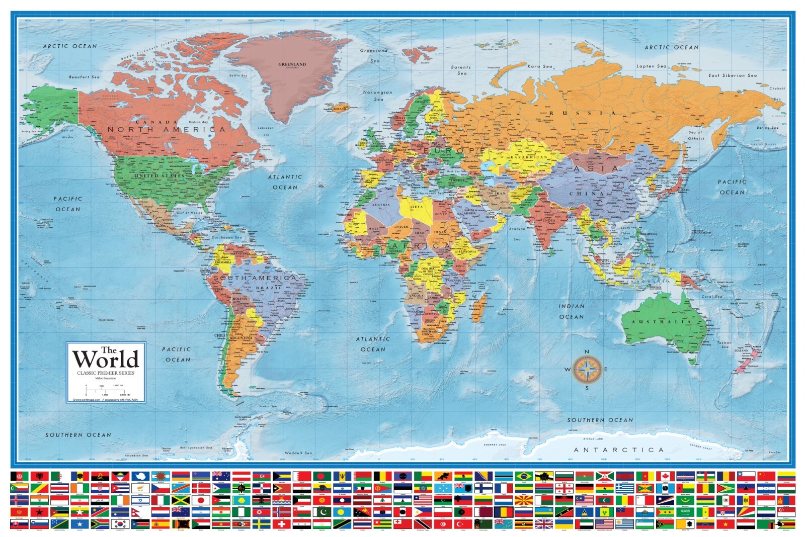 36x48 Swiftmaps World Premier Wall Map w/ Flags - Large Mural Poster - NEW!