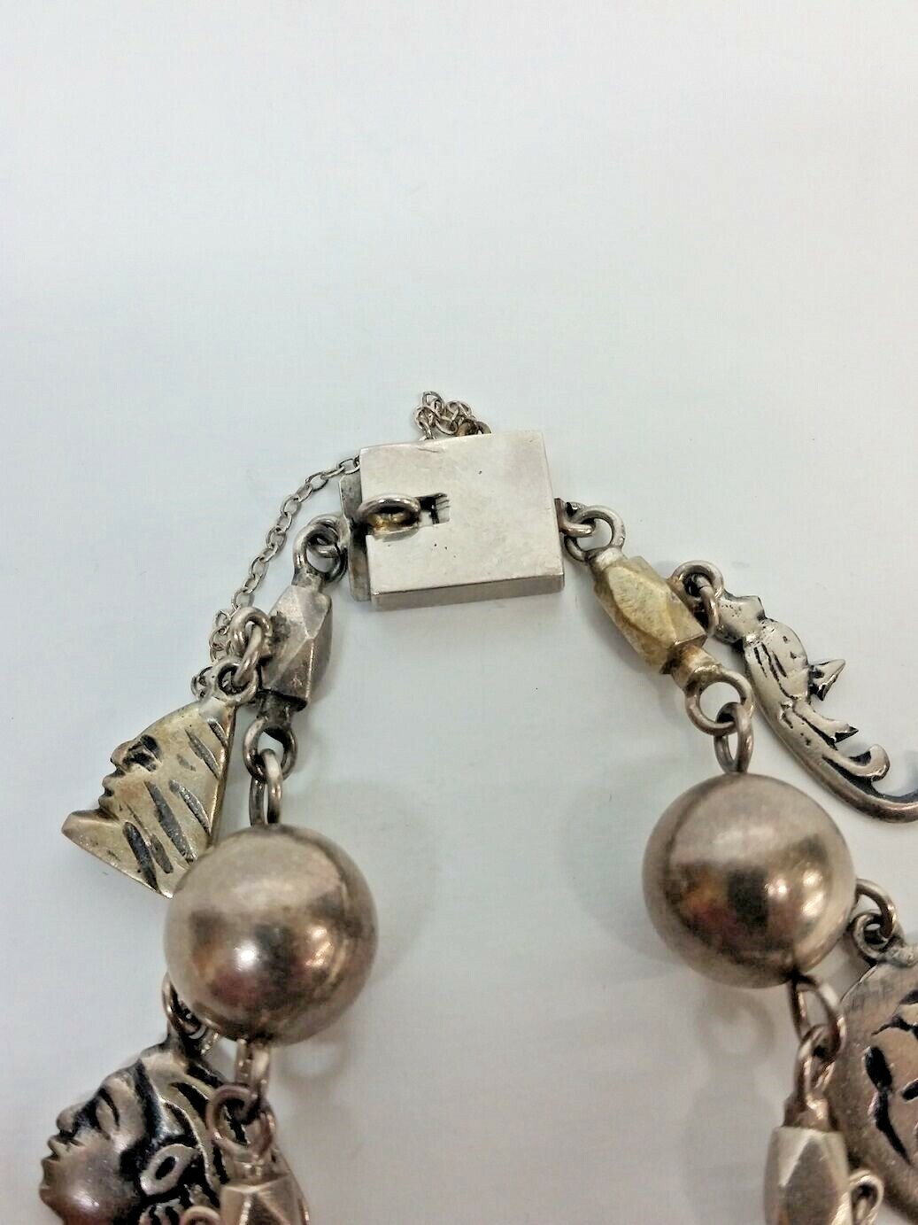 Antique Handmade Silver 900 Guatemala Charm Bracelet