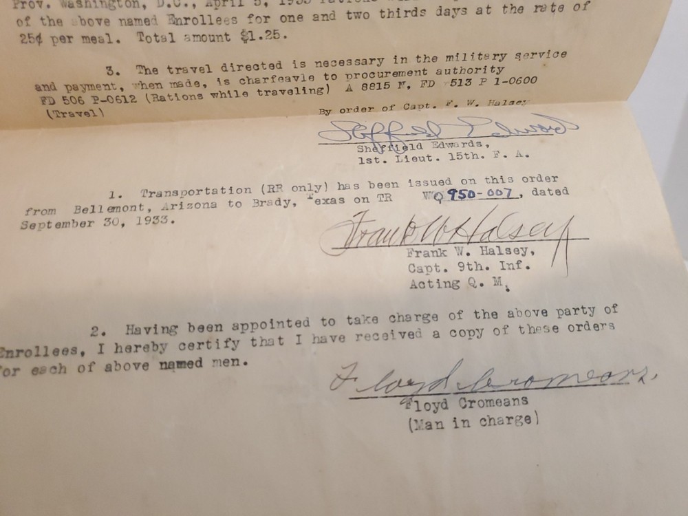 1933 Sheffield Edwards CCC Archive: Signed Docs, Reports & Discharges - CIA Dir