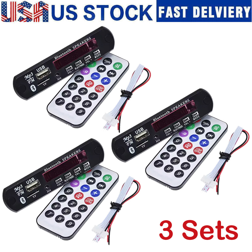 3x Wireless Bluetooth MP3 12V WMA Decoder Board Audio Module USB Radio+Battery