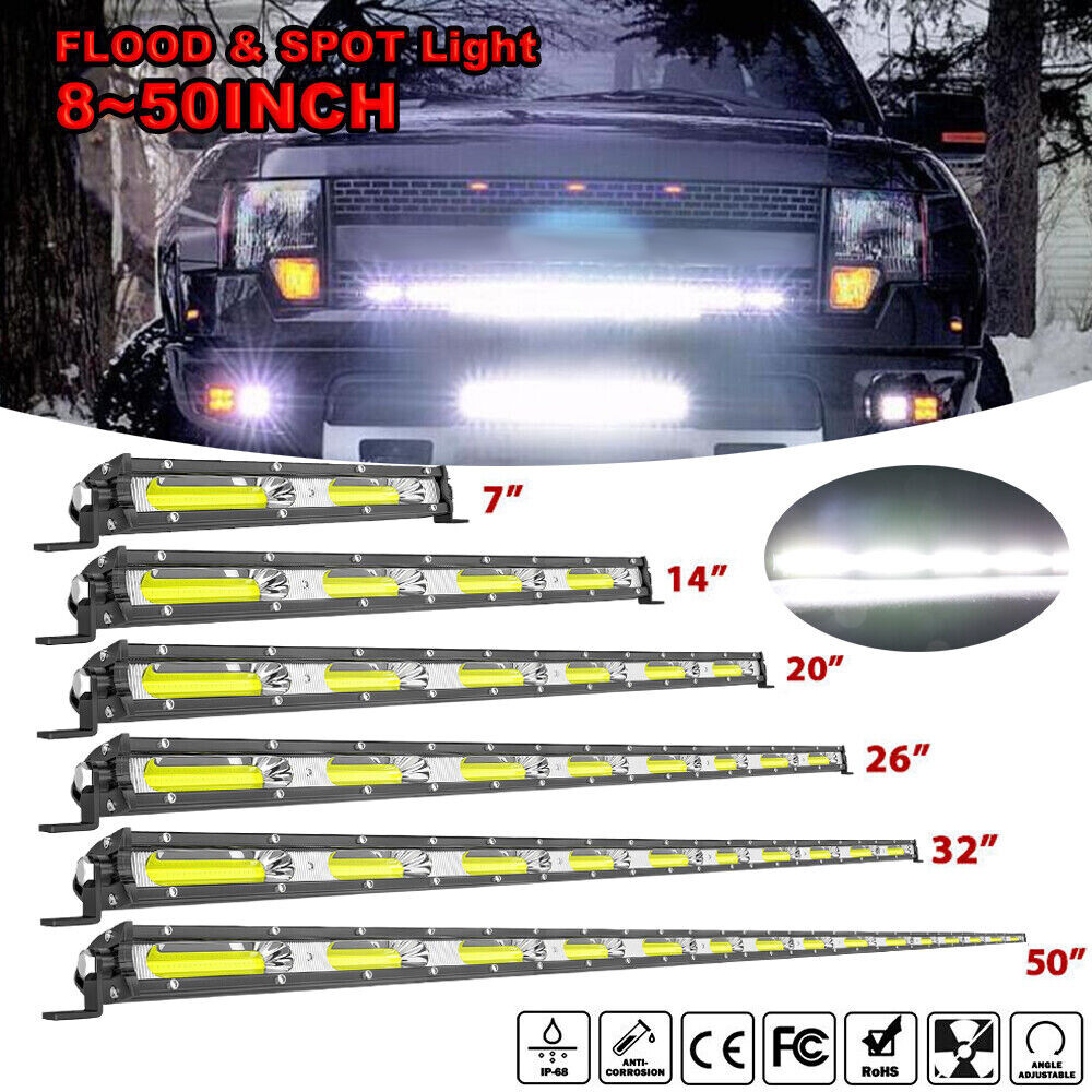 7 14 20 26 32 50" Slim LED Light Bar Spot Flood Combo Driving Truck SUV Offroad