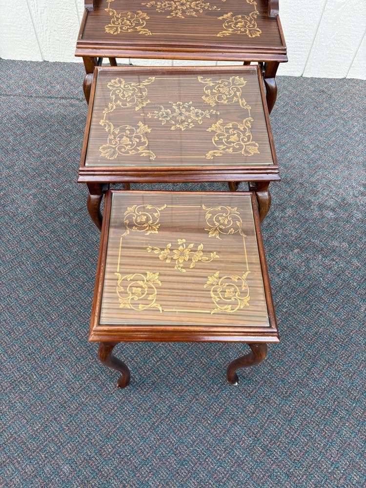 67334 Inlaid Mahogany 3 Stack Table Set with Gallery
