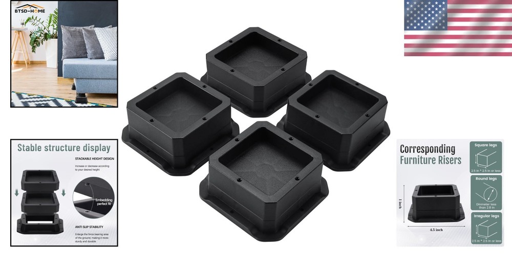 Sleek Plastic Bed Risers - 1-Inch Elevation, Heavy Duty Support Up to 2000lbs