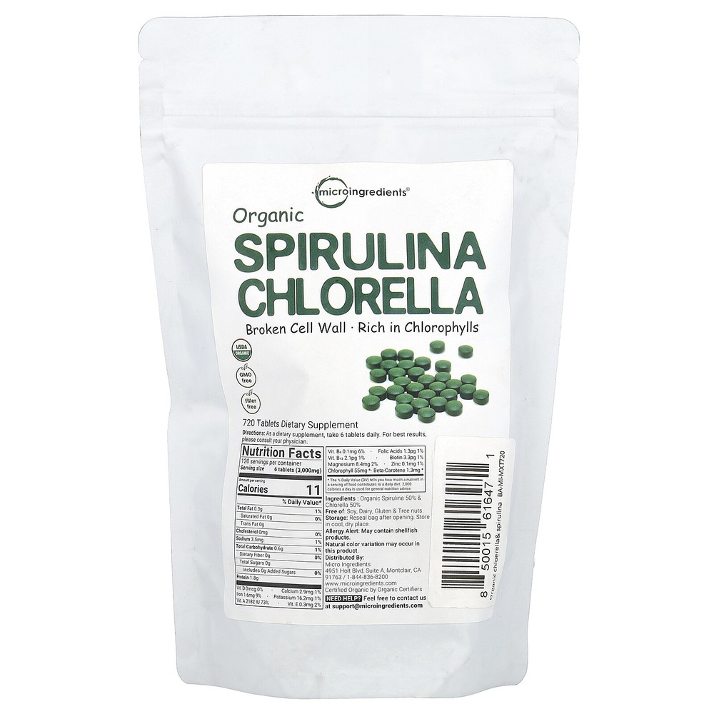 Organic Spirulina Chlorella, 720 Tablets