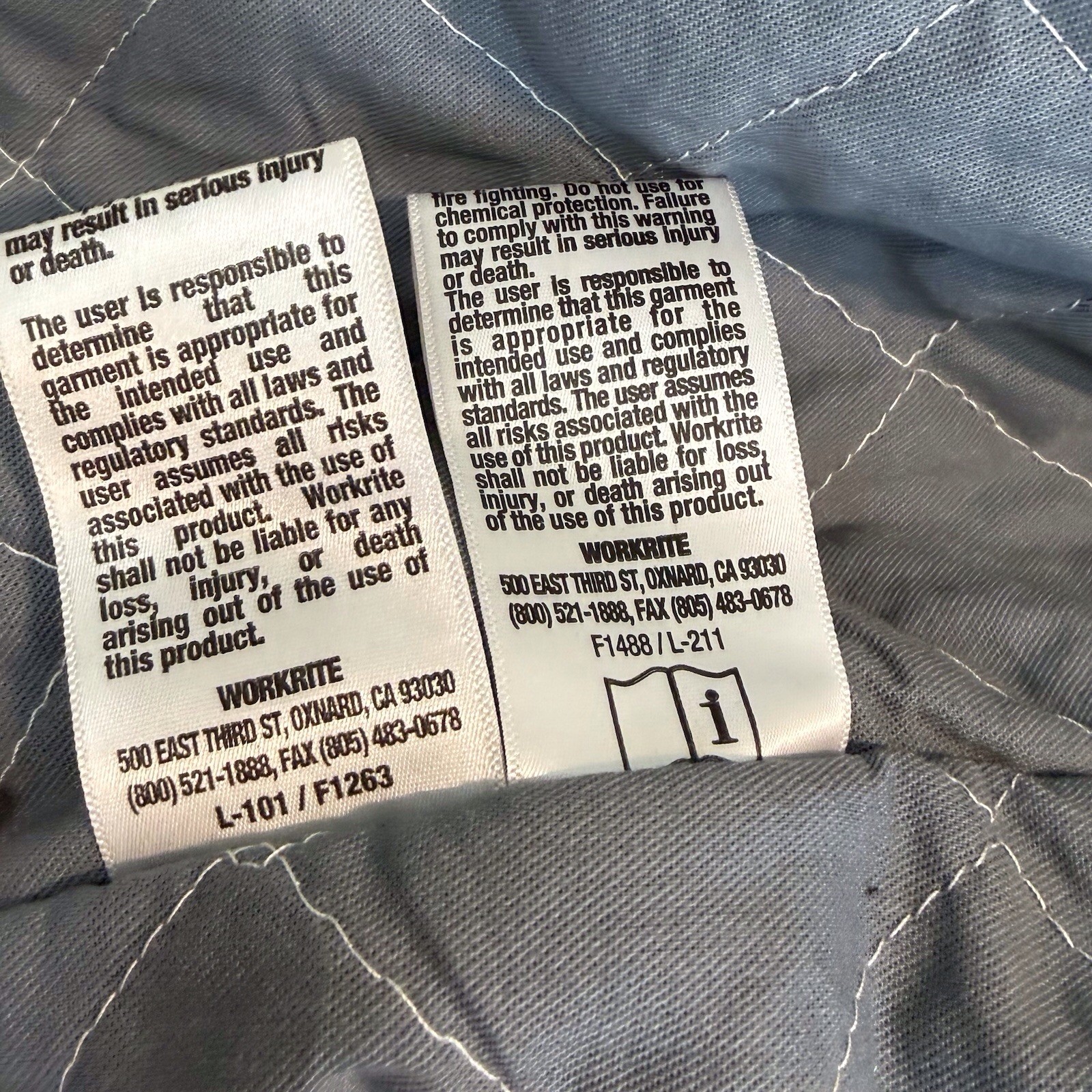 Workrite FR Arc Flash Jacket XL Long 30 Cal ATPV Flame Resistant Navy