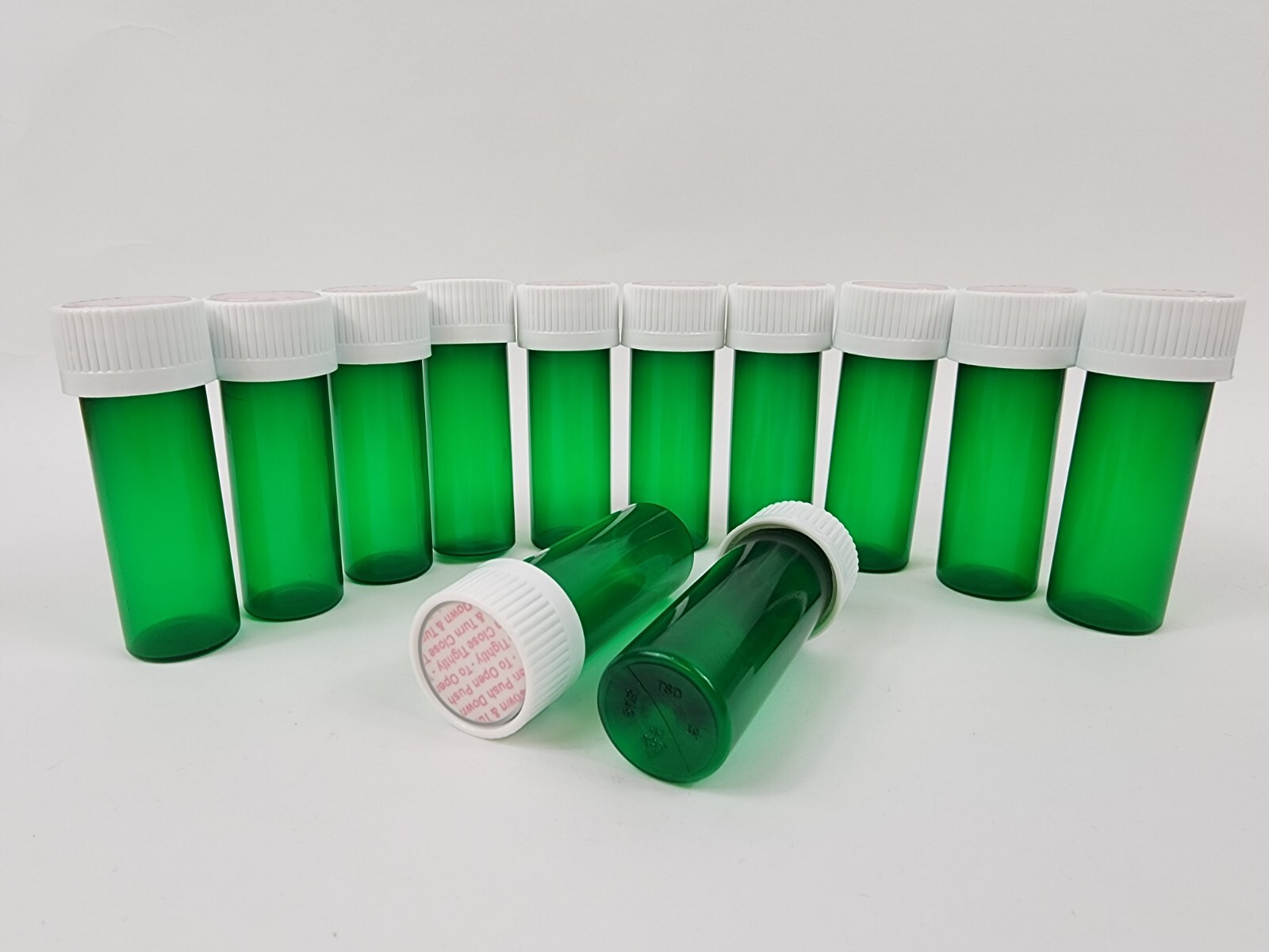 Lot of 12 Small Green Plastic Rx Pill Bottle 8 Dram for Crafts/Storage