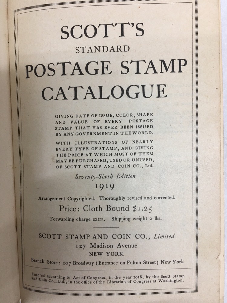 SCOTT’S Standard Postage Stamp Catalogue - fully illustrated- 1919