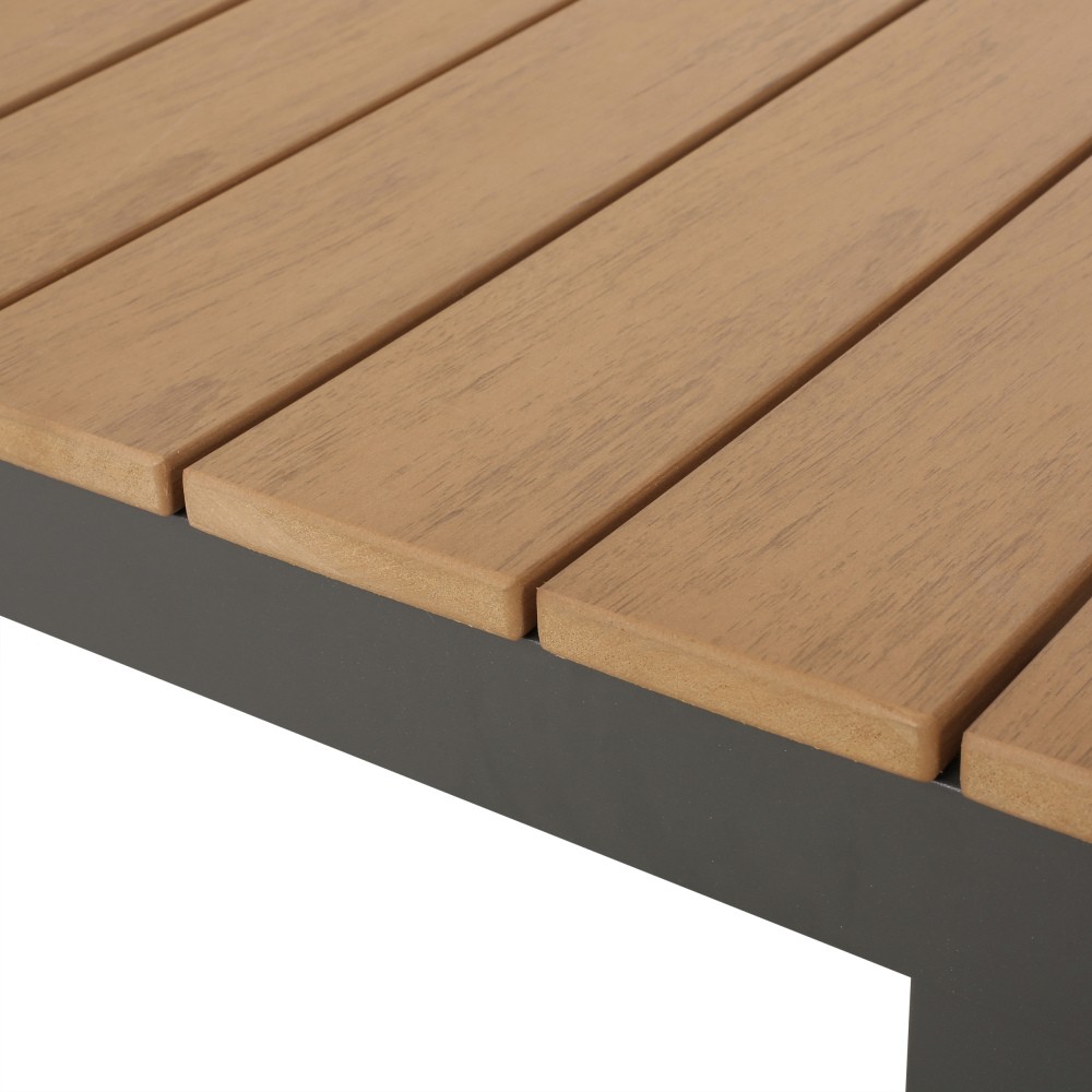 Outdoor Lounge Set: Modern Corner Chair & Acacia Wood Coffee Table w/ Cushions