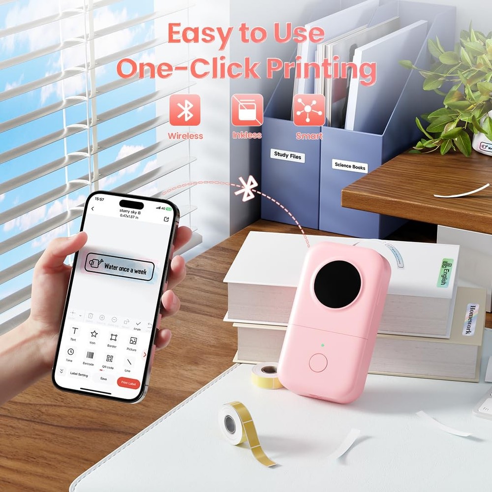 Phomemo Label Maker Machine, D30 Portable Handheld Mini Maker, Pink